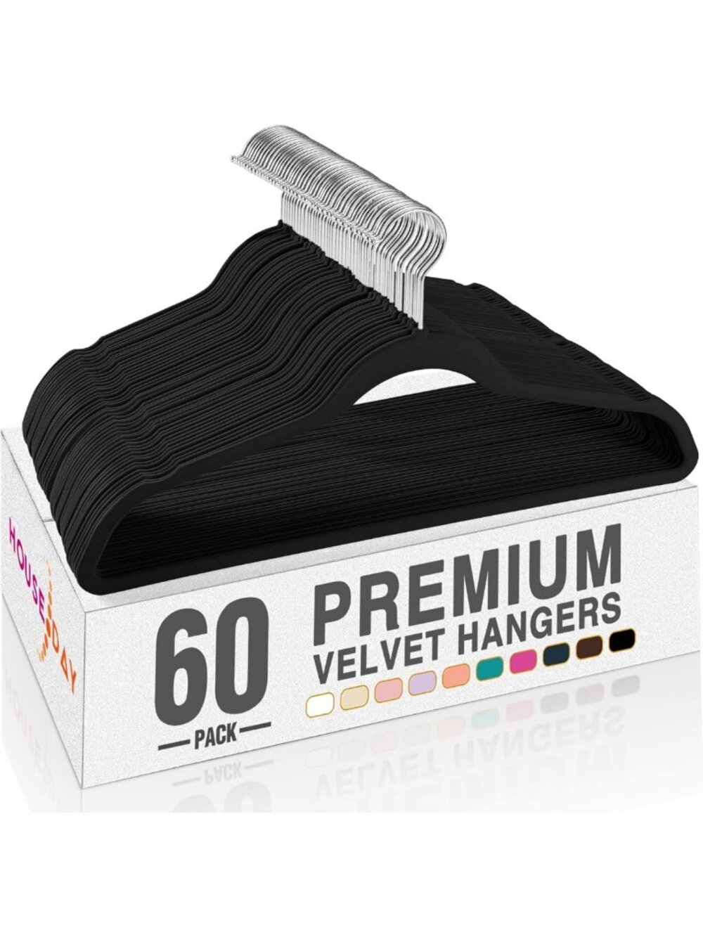 60 Pack Black Velvet Non-Slip Hangers - Heavy Duty Slim Space-Saving Closet